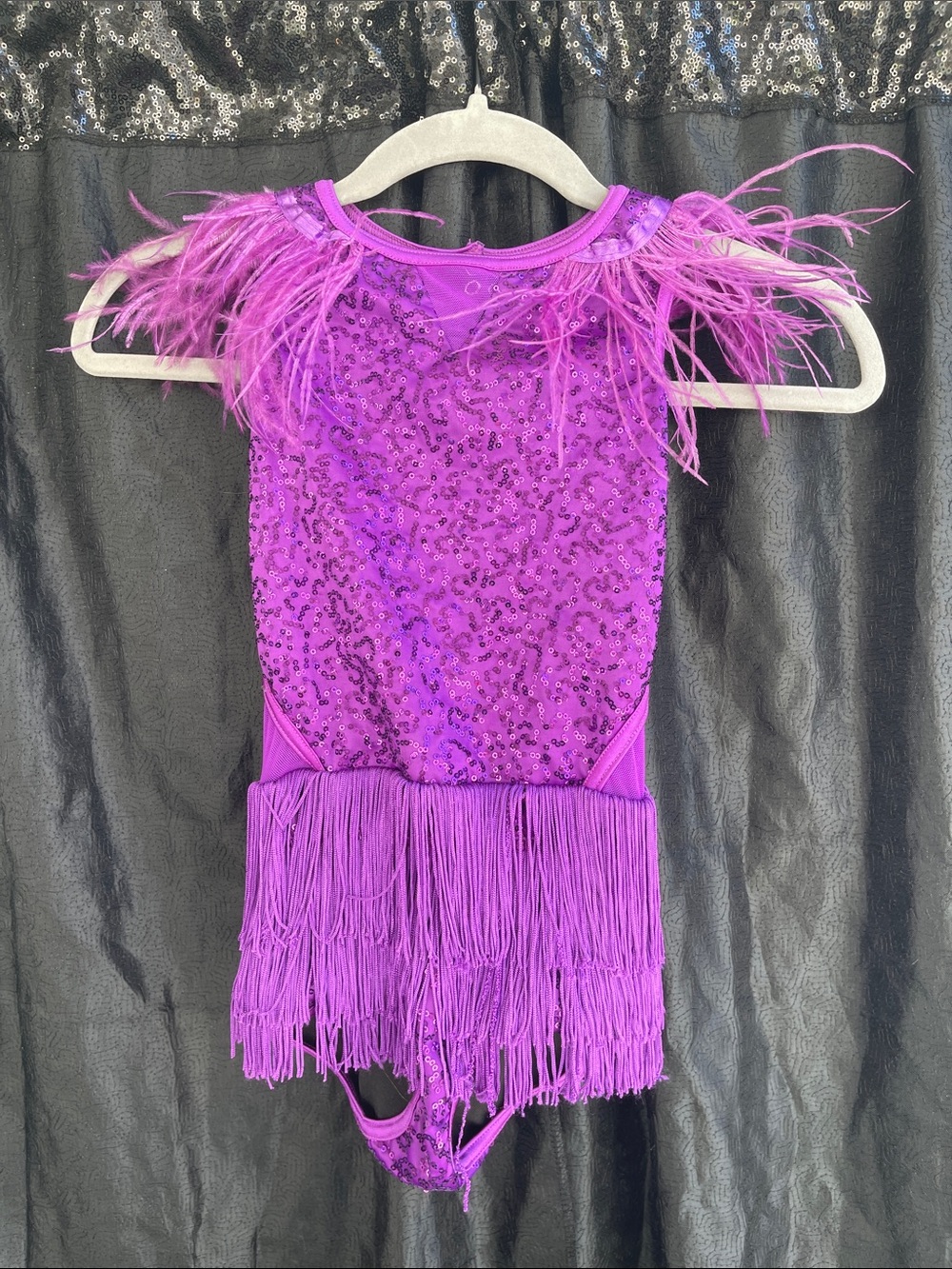 Weissman Purple Sequin & Fringe Dance Costume with Feather Trim - Picture 3 of 5